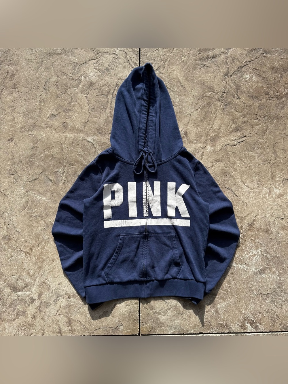 Victoria's Secret PINK Navy Blue Distressed Full Zip Hoodie